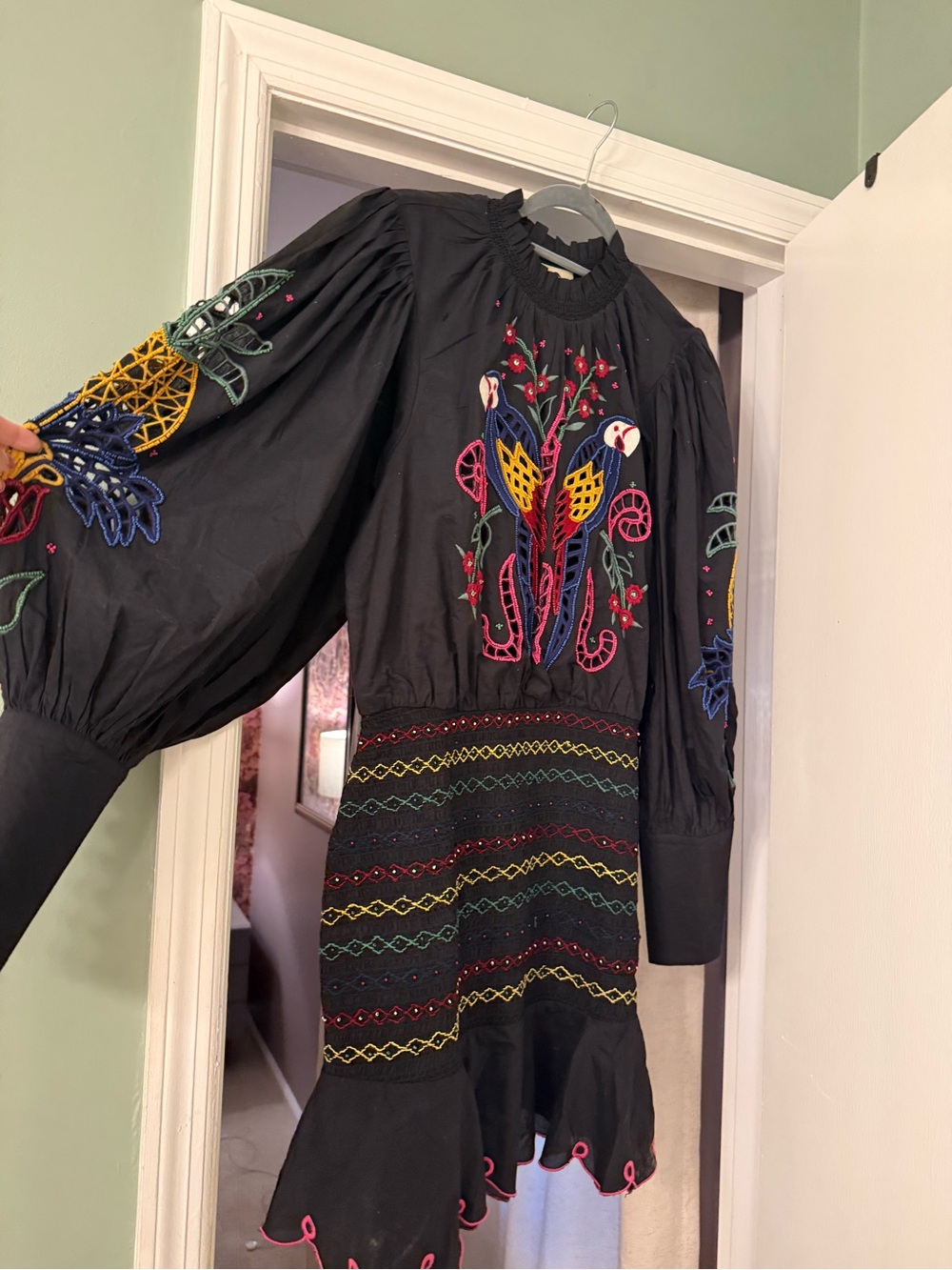 FARM Rio Black Mini Dress with Multicolor Embroidery